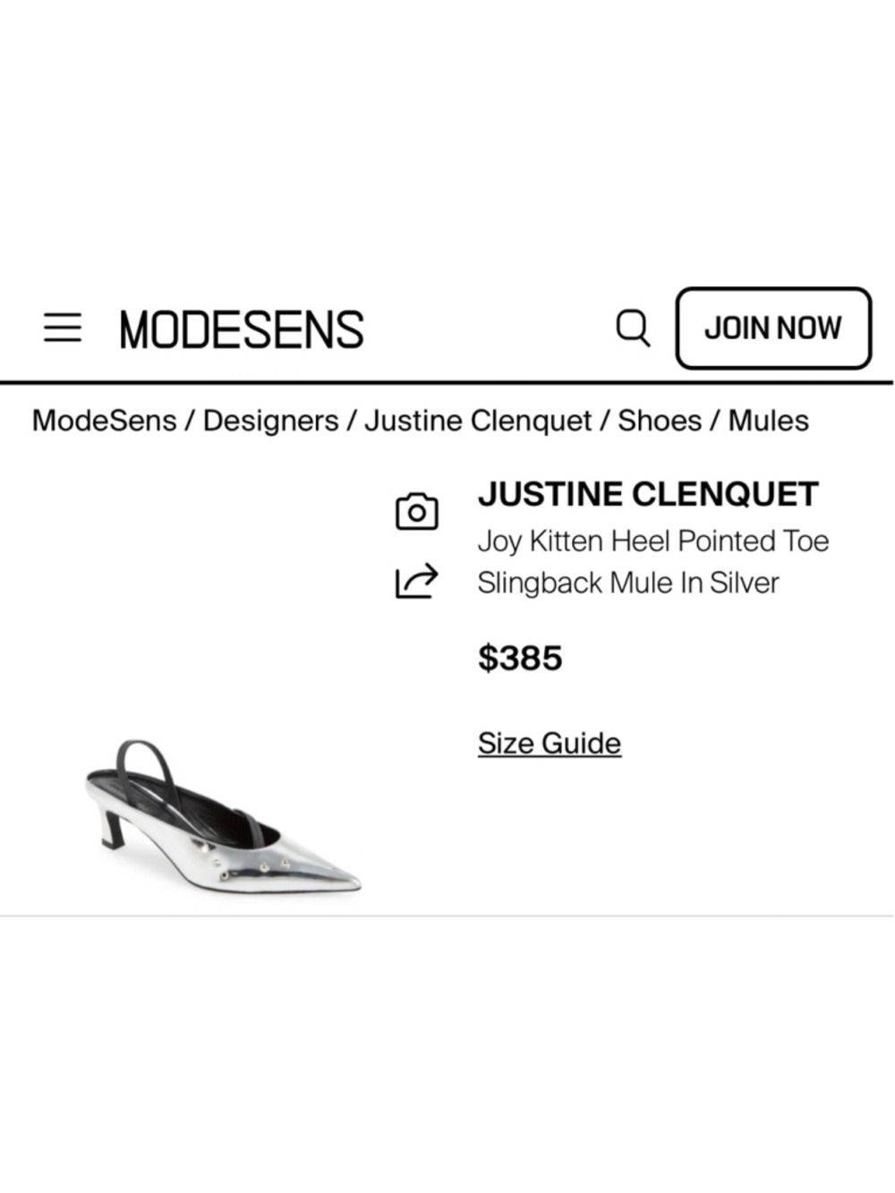 New Justine Clenquet Silver Joy Kitten Heel Slingback Mules Size 7/37 - Picture 6 of 8